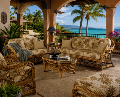 New Twist Rattan Set of 5: Sofa, Chair, Ottoman, End Table and Coffee Table (No Loveseat)