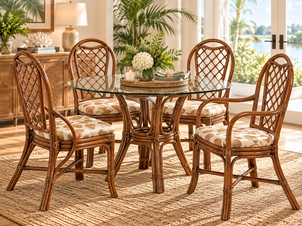 Braxton Culler Trellis Rattan Dining Set of 5 - 48 Inch Round Glass Top (Available in 30 Finish Choices)