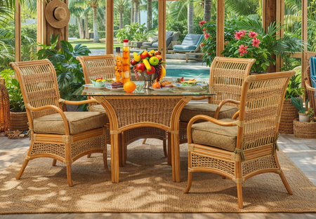 Crestwood Bay Rattan Dining Set of 5- Natural