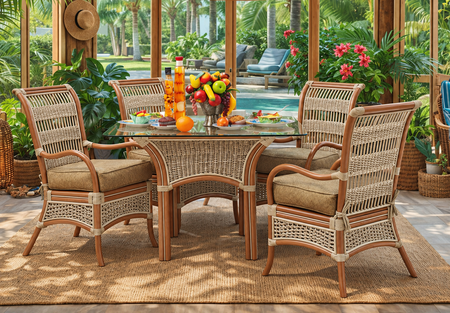 Crestwood Bay Rattan Dining Set of 5- Natural