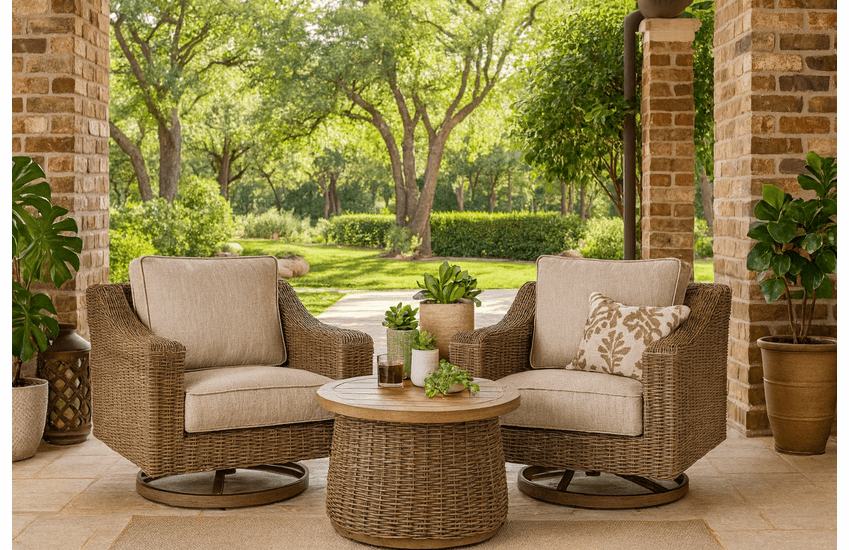 Roslyn Outdoor Wicker Swivel Chair Set of 2 ( table not included)