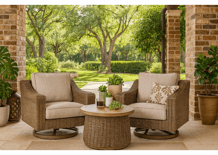 Ashley Beachcroft Outdoor Wicker Swivel Chair Set of 2  Fully assembled (Free Nationwide Delivery) 1 set available