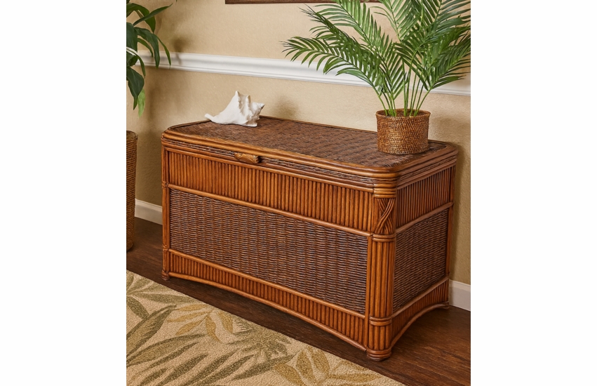 Barbados Wood Lined  Rattan Storage Trunk Large