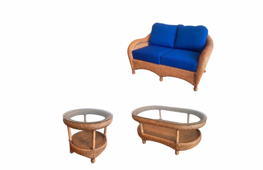 Bermuda Rattan Furniture Set of 3- Loveseat, End Table and Coffee Table