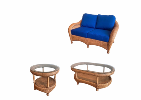 Bermuda Rattan Furniture Set of 3- Loveseat, End Table and Coffee Table