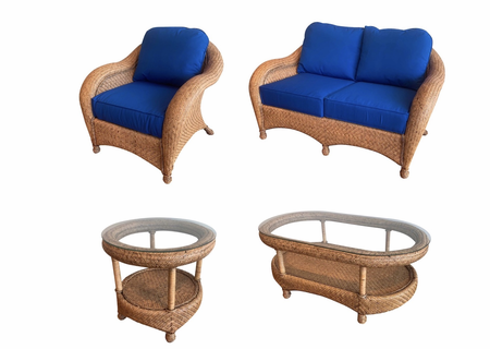 Bermuda Rattan Furniture Set of 4- Loveseat, Chair, End Table and Coffee Table