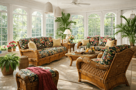 New Delhi Rattan Furniture Set of 5- Loveseat Not Included 