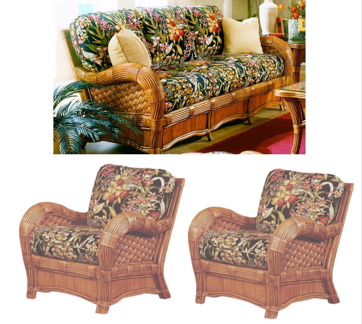 Bombay Rattan Set Of 3 2 Chairs and Sofa