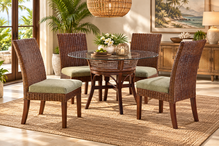 Braxton Culler Boone Wicker Dining Set of 5 - 48 Inch Round Glass Top (Available in 30 Finish Choices)