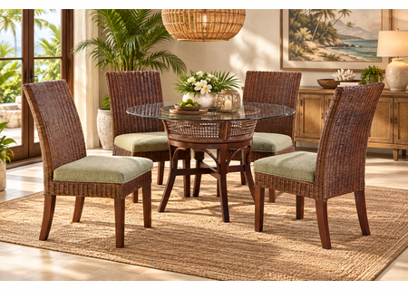 Braxton Culler Boone Wicker Dining Set of 5 - 48 Inch Round Glass Top (Available in 30 Finish Choices)