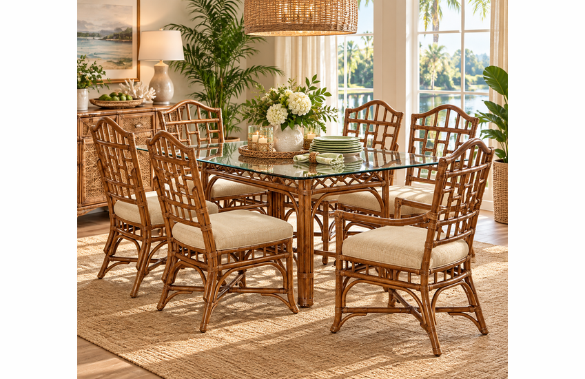 Braxton Culler Chippendale Rattan Dining Set Of 7 (Available in 30 Finish Choices)