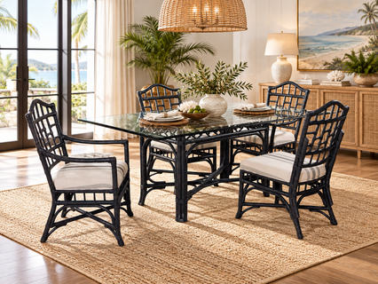 Braxton Culler Chippendale Wicker Dining Set of 5 - 78 Inch Rectangular Glass Top (Available in 30 Finish Choices)
