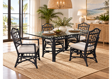 Braxton Culler Chippendale Wicker Dining Set of 5 - 78 Inch Rectangular Glass Top (Available in 30 Finish Choices)