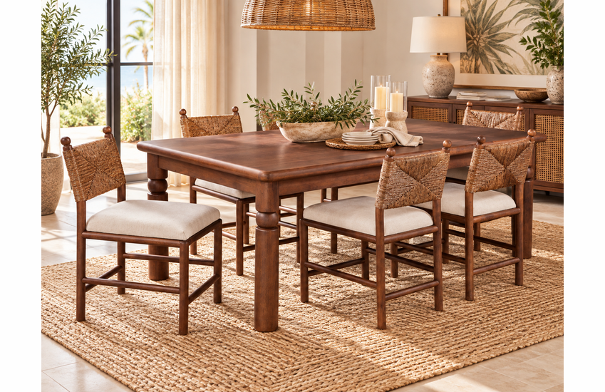 Braxton Culler Dulce Wicker Dining Set of 7 - 84 Inch Rectangular Table (Available in 30 Finish Choices)