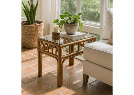 Braxton Culler Edgewater Rattan End Table With Glass Top