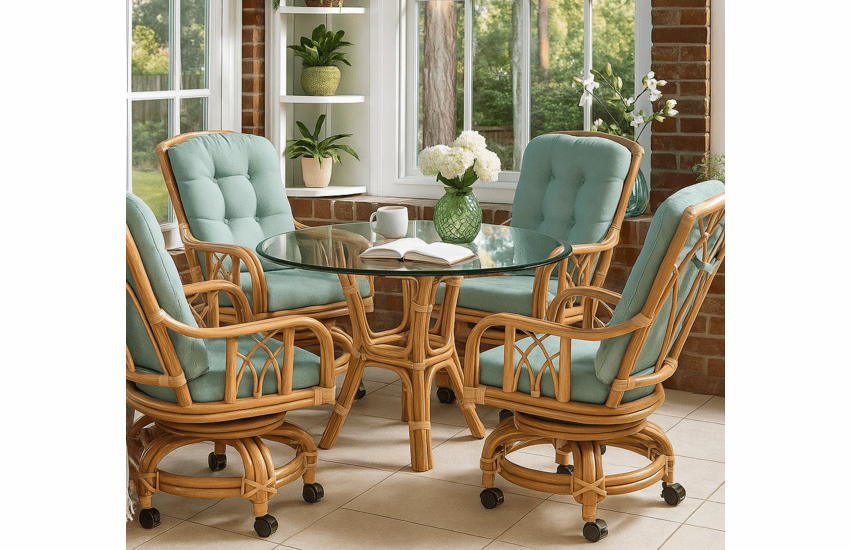 Braxton Culler Edgewater Rattan Tilt Swivel Castered Dining Set Of 5