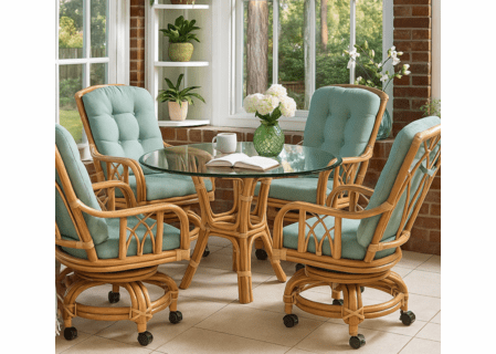 Braxton Culler Edgewater Rattan Tilt Swivel Castered Dining Set Of 5