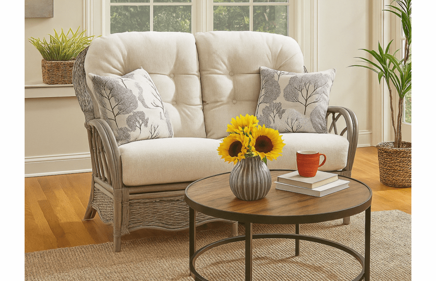 Braxton Culler Everglades Rattan Loveseat Shown in Driftwood Finish
