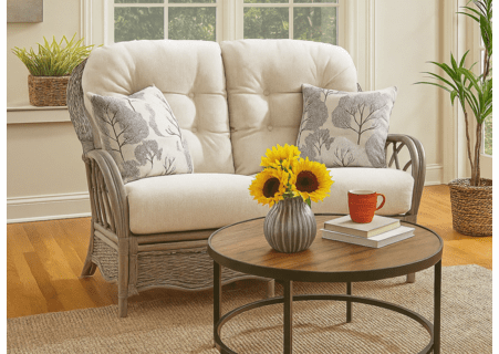 Braxton Culler Everglades Rattan Loveseat Shown in Driftwood Finish