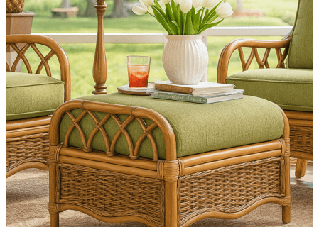 Braxton Culler Everglades Rattan Ottoman: Shown in Honey Finish