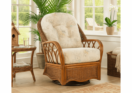 Braxton Culler Everglades Rattan Swivel Rocker: Shown in Havana Finish