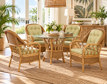 Braxton Culler Everglades Wicker Dining Set of 5 - 48 Inch Round Glass Top (Available in 30 Finish Choices)