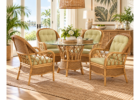 Braxton Culler Everglades Wicker Dining Set of 5 - 48 Inch Round Glass Top (Available in 30 Finish Choices)