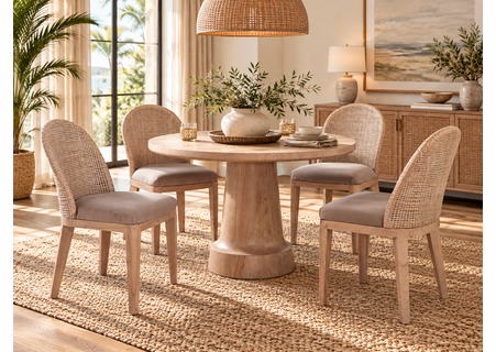 Braxton Culler Lempa Wicker Dining Set of 5 - 48 Inch Round Wood Table (Available in 30 Finish Choices)