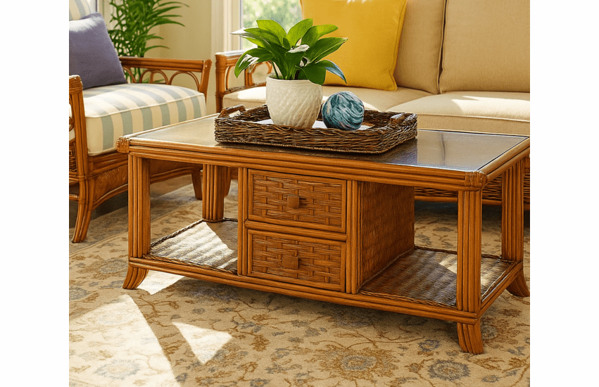 Braxton Culler Somerset Rattan Coffee Table with Glass Top