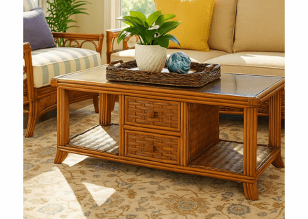 Braxton Culler Somerset Rattan Coffee Table with Glass Top