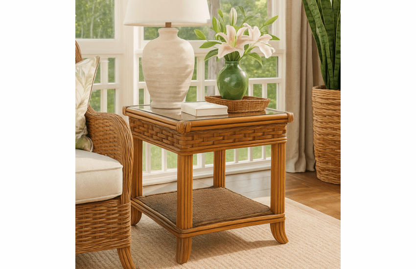 Braxton Culler Somerset Rattan End Table with Glass Top