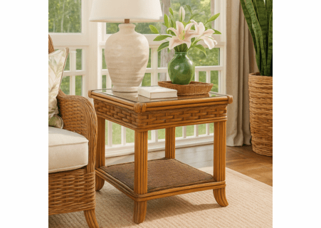 Braxton Culler Somerset Rattan End Table with Glass Top