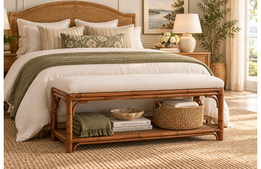 Braxton Culler Summer Retreat Rattan Bed Bench (Available in 30 Finish Choices)