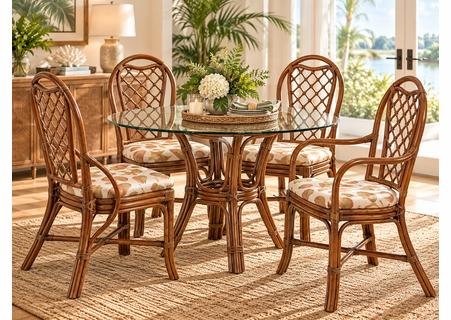 Braxton Culler Trellis Rattan Dining Set of 5 - 48 Inch Round Glass Top (Available in 30 Finish Choices)