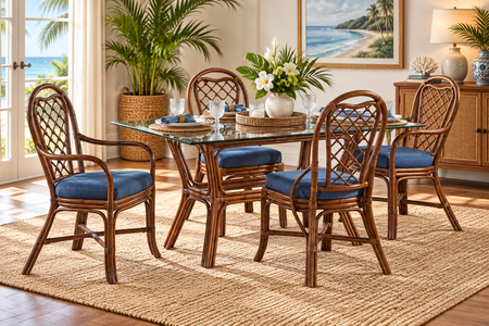 Braxton Culler Wicker Dining Set of 5 - 60 Inch Rectangular Glass Top (Available in 30 Finish Choices)