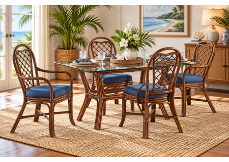 Braxton Culler Wicker Dining Set of 5 - 60 Inch Rectangular Glass Top (Available in 30 Finish Choices)