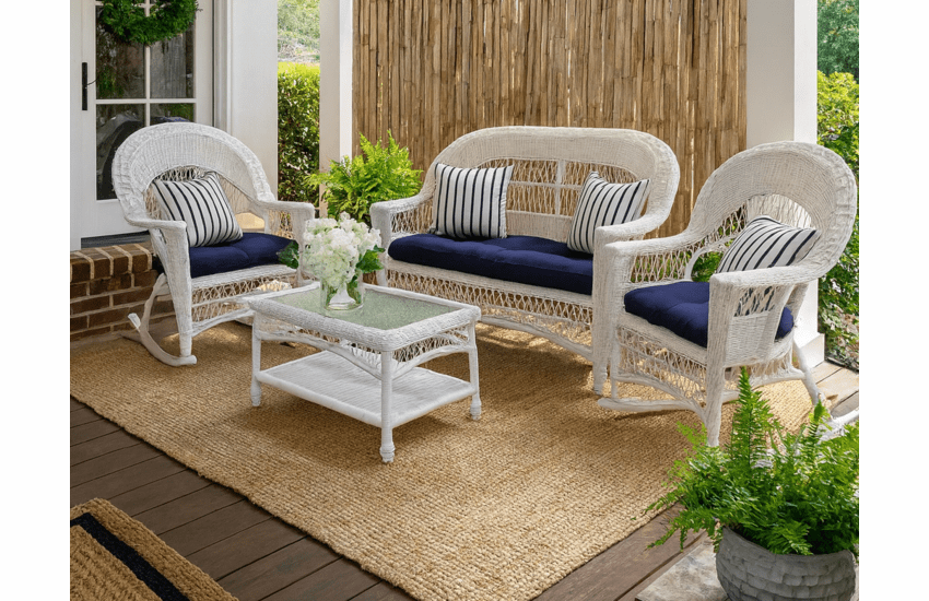 Cape Cod Outdoor Wicker - Loveseat, 2 Rockers and Coffee Table Set-