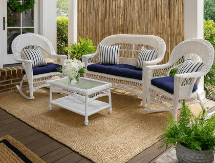 Cape Cod Outdoor Wicker - Loveseat, 2 Rockers and Coffee Table Set-