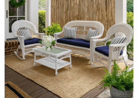 Cape Cod Outdoor Wicker - Loveseat, 2 Rockers and Coffee Table Set-