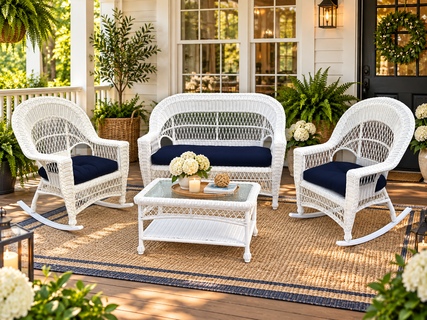 Cape Cod Outdoor Wicker - Loveseat, 2 Rockers and Coffee Table Set