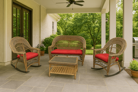 Cape Cod Outdoor Wicker Set of 4 in Natural Finish (2 Rockers, Loveseat, Coffee Table)