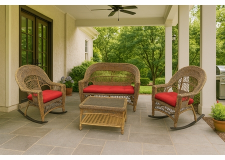 Cape Cod Outdoor Wicker Set of 4 in Natural Finish (2 Rockers, Loveseat, Coffee Table)