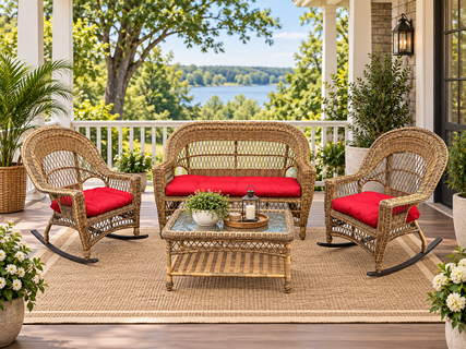 Cape Cod Outdoor Wicker Set of 4 in Natural Finish (2 Rockers, Loveseat, Coffee Table)