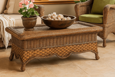 Casablanca Wicker Coffee Table with Glass Top