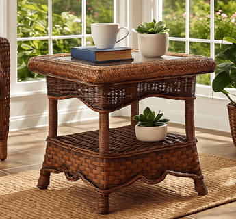 Casablanca Wicker End Table with Glass Top