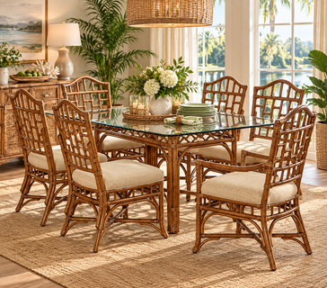 Braxton Culler Chippendale Rattan Dining Set Of 7 (Available in 30 Finish Choices)