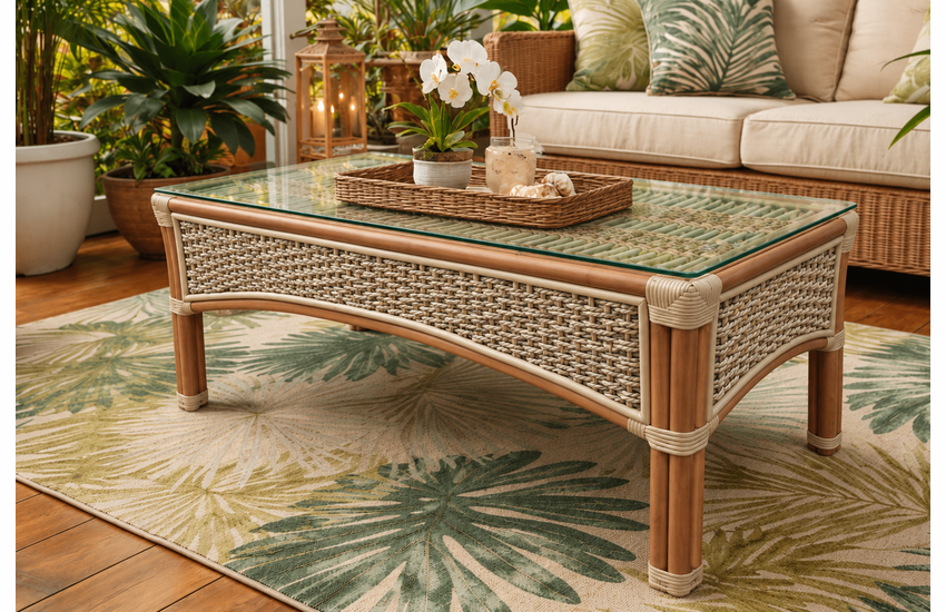 Crestwood Bay Rattan Coffee Table With Glass Top