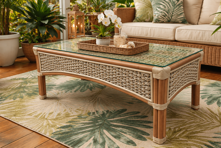Crestwood Bay Rattan Coffee Table With Glass Top