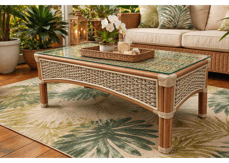 Crestwood Bay Rattan Coffee Table With Glass Top