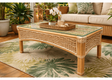 Crestwood Bay Rattan Coffee Table With Glass Top